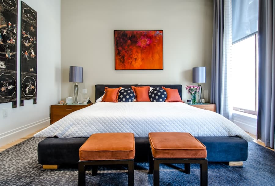 Cosy private bedroom with double bed and warm lighting